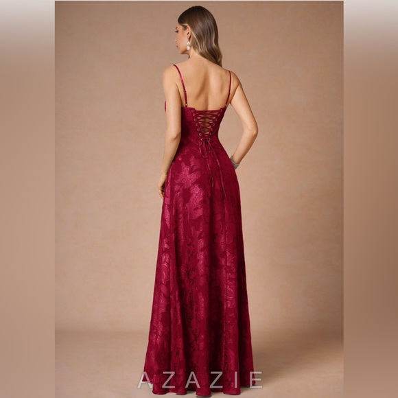 Azazie Ruby Red Floral Maxi Dress - Picture 2 of 2